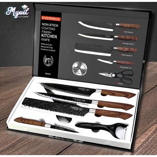6PCS Kitchen Knives Set Chef Knife Forged Cleaver with Scissors+Ceramic Peeler Slicer Nakiri Paring Knife Gift Case