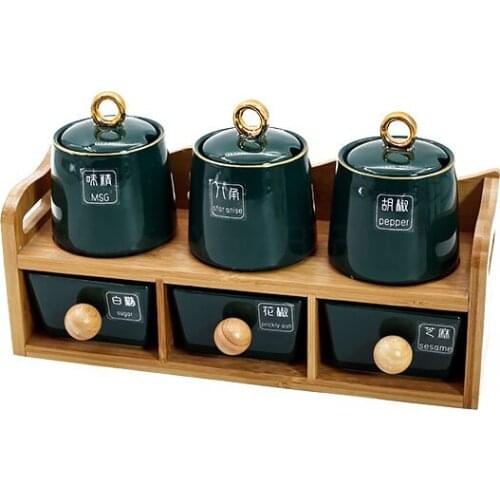 Nordic complete set of no hole kitchen hanging wall seasoning box combination light luxury seasoning salt pot set household box