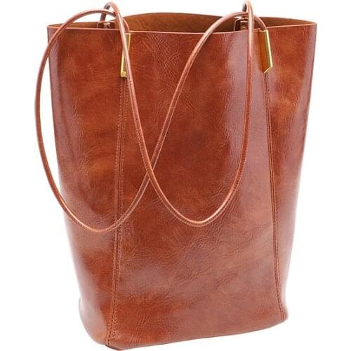 New Korean Fashion Bucket Bag Leisure Large Capacity Mother Bag Simple PU Leather Shoulder Bag Womens Bag Purses And Handbags