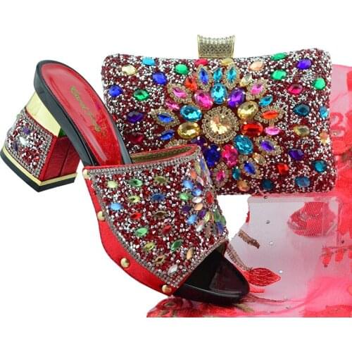 Latest Red Color Italian Ladies Shoes and Bags To Match Set Nigerian Shoes and Matching Bag African Wedding Shoes FTG004