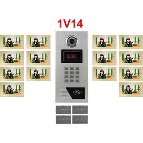 New Arrival Building Video Intercom System 7" LCD Video Door Phone FRID Panel CCD Outdoor Camera 14-Apartments Video Doorbell