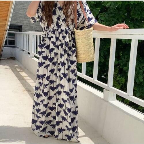 WTIANYUW New Korean Chic Casual Fashion New V Neck Robe Printed Wide Loose Pocket Short Sleeve Midi Dress Womens Summer 2021