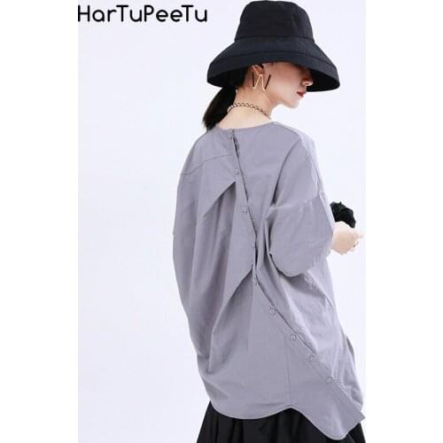 Casual Shirts Women Stylish Cotton Blouse Summer Tops Plain Plus Size Irregular Raglan Sleeve 2021 Front Back Replaceable 2 Wear