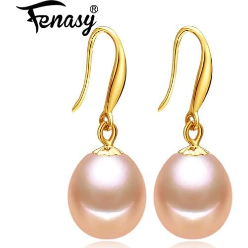 FENASY 18k gold earrings pink pearl jewelry, Antiallergic 18K Real Gold Stud earrings For Women New Fashion earrings 2018