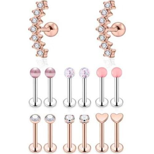 7 Pairs Stainless Steel Ear Cartilage Earrings for Women Girls Tragus Helix Earring Studs Cute Conch Flat Back Piercing