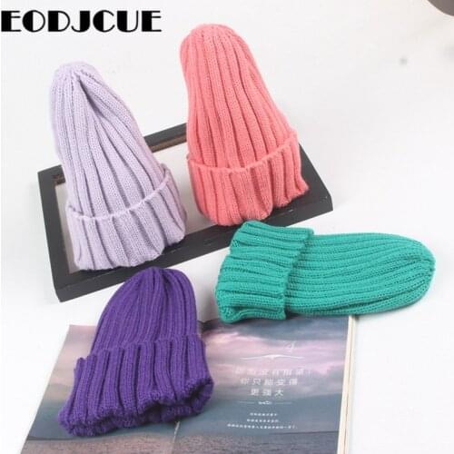2019 Fashion Parent-child Winter Hats Beanies Knitted Hat Women Men Solid Beanie Caps for kids Warmer Bonnet Cap gorro