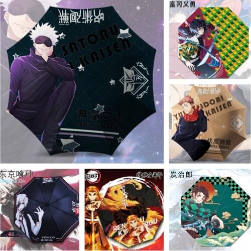Anime Jujutsu Kaisen folding umbrella Demon Slayer cartoon surrounding sunny umbrella sunshade umbrella Cosplay props