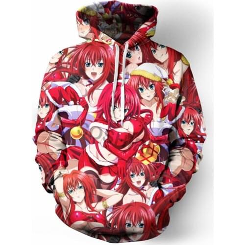 SOSHIRL Harajuku Anime Hoodies Hipster Funny High School Hoody Unisex Winter Streetwear Red Rias Gremory Classic Pullovers Tops