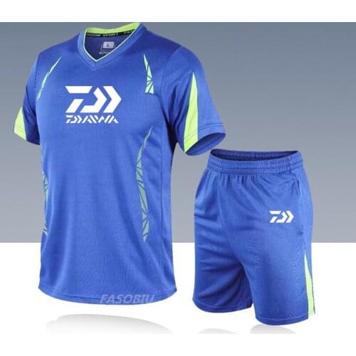 Daiwa Sports Fishing Suit Mens Summer Short Sleeve Running Quick Drying Sportswear Mens Two Piece Fishing Clothing