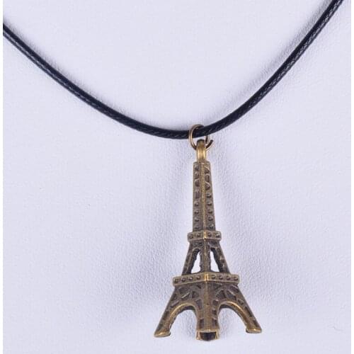 35*13*13MM Vintage antique bronze Eiffel Tower pendant necklace women choker wax cord rope necklace jewelry fashion jewellery