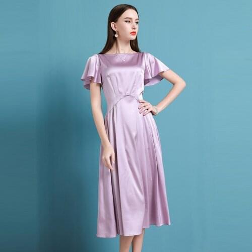 High End Celebrity Heavy Silk Silk Silk Skirt 2021 Summer New Ruffle Dress WomenS Purple
