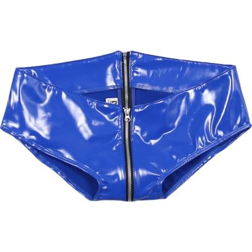 Ladies Hot Sexy Low Waist Tight Latex Flash Short Shorts Fashion Don't Take Off Panties Zipper Open Crotch Skinny Walking Shorts