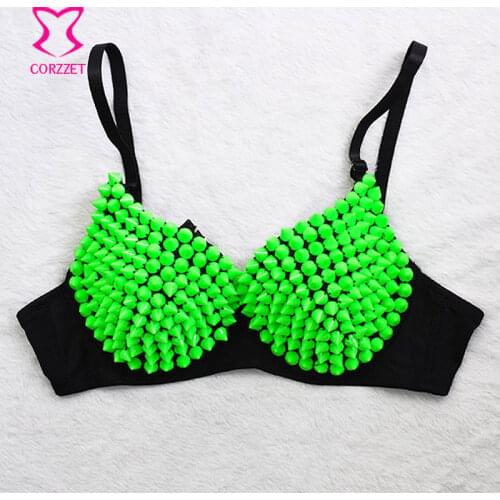 Punk Rock Disco Dancewear Resin Rivet All-over Bras For Women Adult Exotic Sujetador Sexy Bralette Soutien Gorge Push Up Bra Top