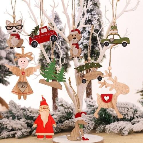1PC 2D 3D Christmas Tree Decorations Xmas Wooden Santa Claus Elk Hanging Pendants Christmas Decorations for Home Party New Year
