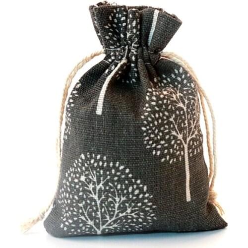 10*14cm Cotton Bags 50pcs/lot Black Trees Design Wedding Gift Jewelry Display Storage Bags Candy Pouches Wholesale