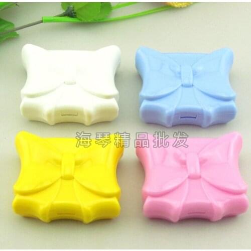 10pcs New simple High quality Bowknot shape Spectacle care box plastic candy color With a mirror Contact lens case Partner box
