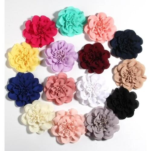 200PCS 10CM 3.8" Big Chiffon Flowers For Headbands Hair Accessories Handmade Fabric Flower For Kids Girls Hair Clips Head Wear