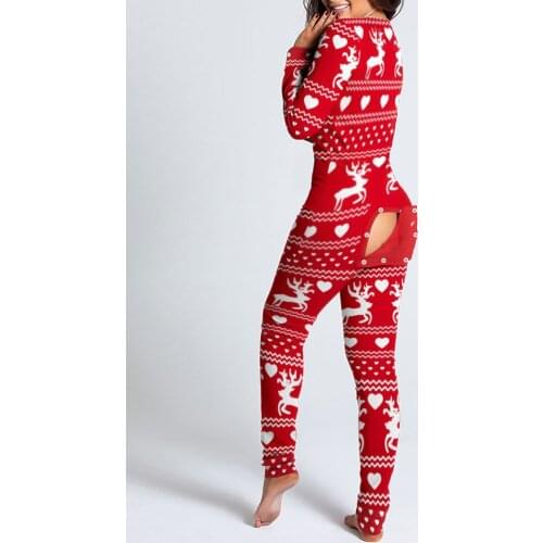2020 Women Fashion Elegant Casual Christmas Cutout Functional Buttoned Flap Adults Pajamas