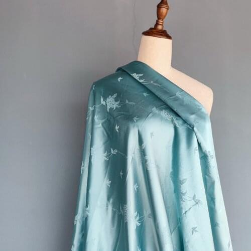 22M 100% Pure silk double palace silk print fabric shantung silk raw silk thai silk good lustar dupion fabric blue grass pattern