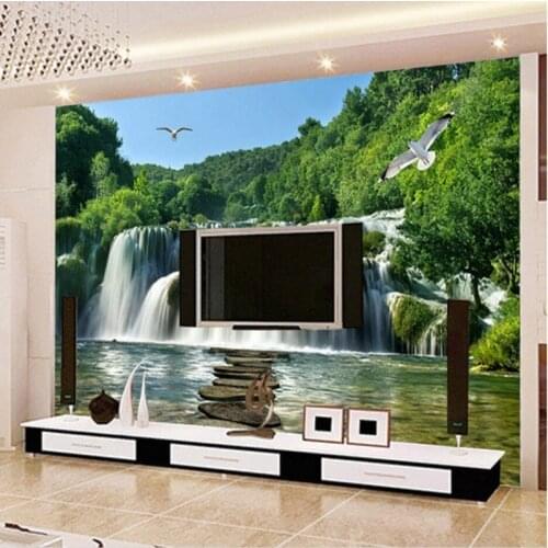 Beibehang Custom Landscape 3D Waterfall Photo Wallpaper Living Room Sofa TV Background wallpaper for walls 3 d papel de parede