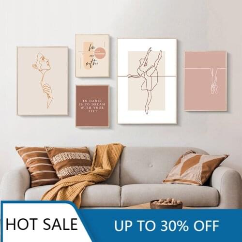 Ballet Girl Line Abstract Women Wall Art Canvas Painting Posters Prints Nordic Inspirational Quotes Pictures Home Decoration