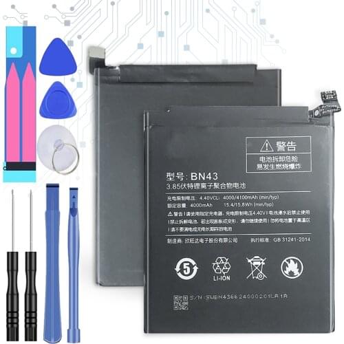 Free Tool 2020 new for Xiao Mi Phone Battery For Xiaomi Redmi Note 4X / Note 4 global Snapdragon 625 4000mAh BN43 Phone Battery