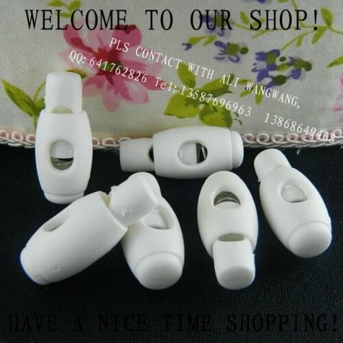 Free Shipping Wholesale High Quality Nylon Cord Lock 1 Hole white Nylon Bowling Stopper Spring Stopper 100 pcs/lot