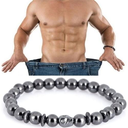 Men/Women Weight Loss Magnetic Therapy Bracelet Skull Black Stone Health Care Biomagnetism Magnet Reduce Weight Hand Ornament