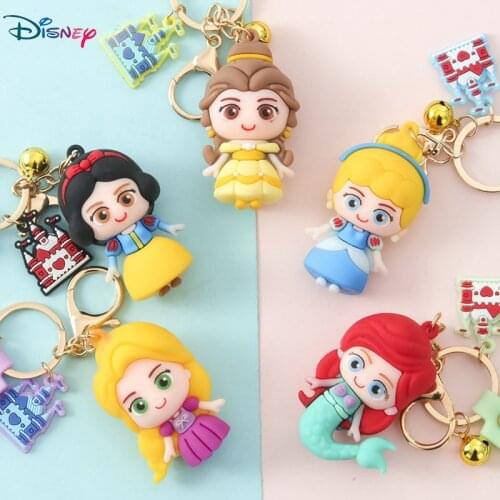 Disney Anime Figure Accessories Cute Cartoon Elsa Princess Series Keychain Girl Car Key Chain Mermaid Snow White Bag Pendant