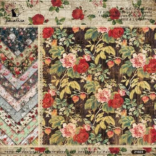 Retro flower Scrapbooking paper pack of 24 sheets handmade craft paper craft Background pad