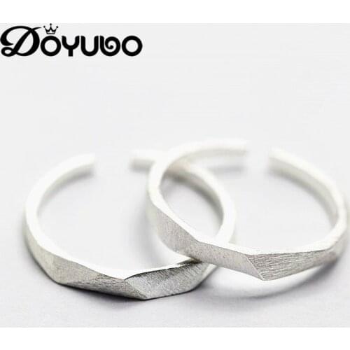 DOYUBO Brand Simple 925 Sterling Silver Lovers Rings Rhombic Pattern Resizable Silver Couples Rings Fashion New Jewelry VB237