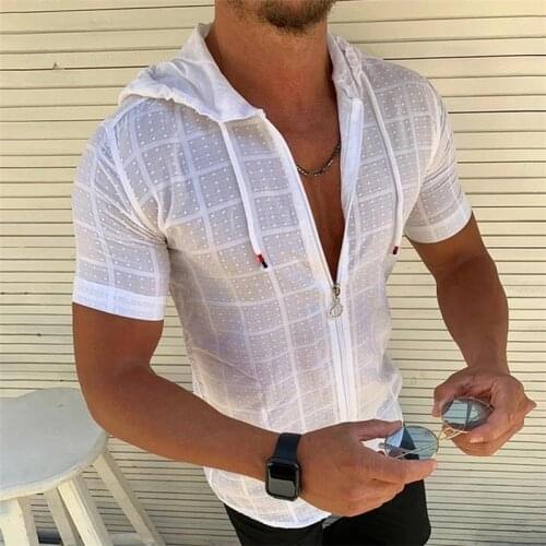 Hot Sale 2020 Summer New European American Fashion Mens Short-sleeved Hooded Zipper T-shirt Large Size Mens Clothing
