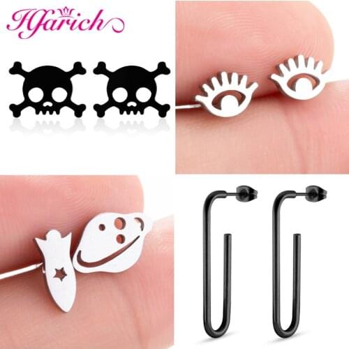 Hfarich Punk Cartoon Star Planet Stud Earring For Women Saturn Space Piercing Earrings Fashion Funny Jewelry For Gift