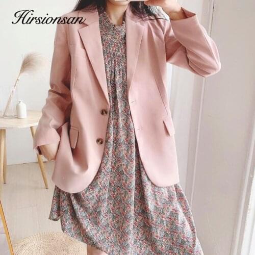 Hirsionsan Elegant Women Jaket 2020 Autumn Pink Korean Office Lady Outwears White Single Breasted Female Outerwear Suit Coats