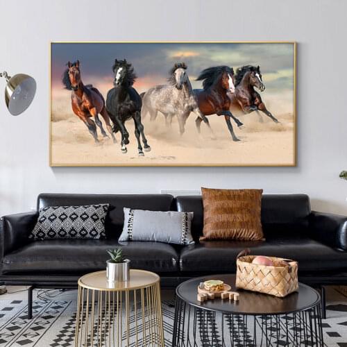 Modern Black And White Horses Running Oil Painting HD Print on Canvas Poster Wall Art Picture for Living Room Sofa Cuadros
