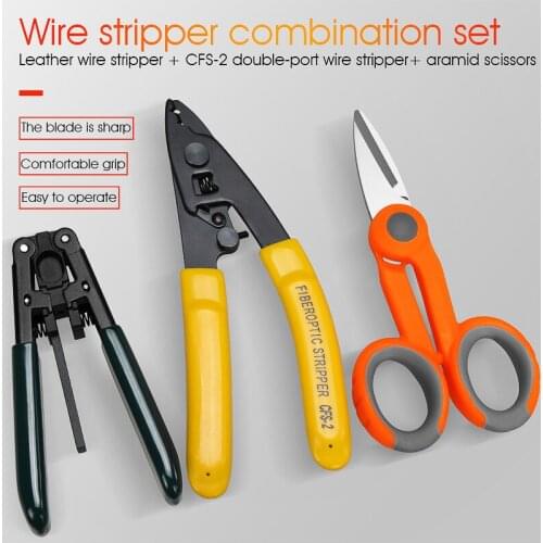 3 in 1 Fiber Optic Tool Kit Kevlar Scissors Double Hole Pliers Stripper and Fiber Optic Stripper CFS-2 CFS-3 Stripper