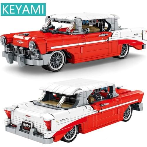 KEYAMI Classic Red Vintage Vehicle Building Blocks Children Toys Kids Birthday Gifts City Pull Back Car Racing block model