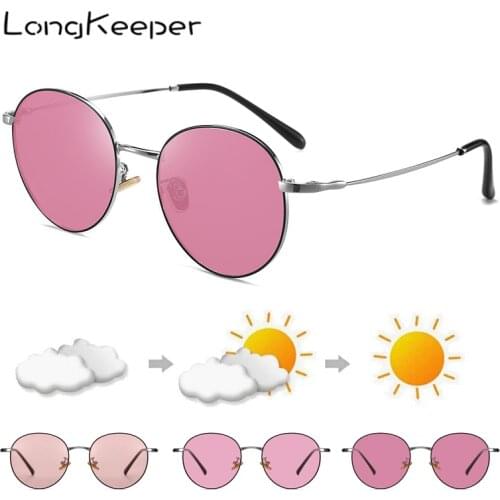 LongKeeper Colorful Lens Photochromic Sunglasses Women Polarized Pink Black Chameleon Sun Glasses Change Color UV400