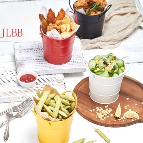 Stainless Steel Fries Bucket Snacks Fried Chicken Metal Bucket Food Container Ice Bucket Storage Barrel For Home Restaurant Bar