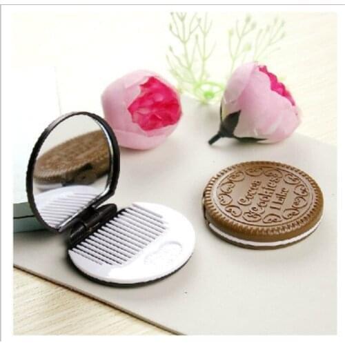 Cute Chocolate Cookie Shaped Mirror Makeup Make Up Mirrors With Comb Girls Women Mini Pocket Mirrors 200pcs