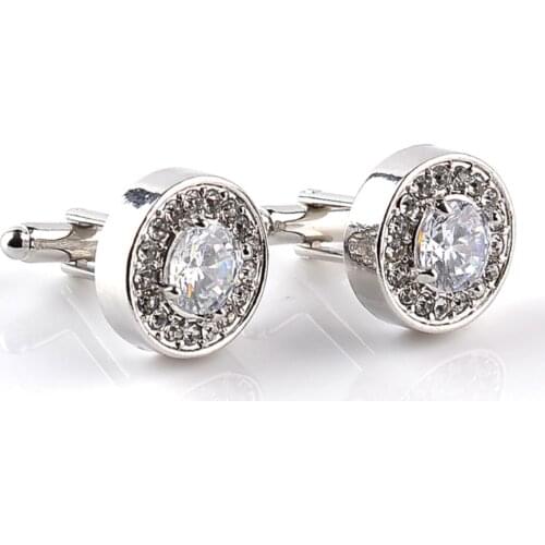 Fashion Shiny Rhinestone Mens Cuff Links Wedding Party Shirt Round Cufflinks