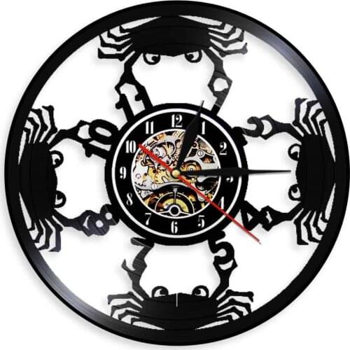 Seafood Granchio Laser Cut Longplay Silhouette Wall Clock Sea Animal Beach Crab Vinyl Record Watch GhostCrawler Kitchen Decor