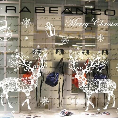 New Year Christmas Decorations Photo Booth Window Stickers White Elk Stickers Removable Stickers for Shopping Mall Home
