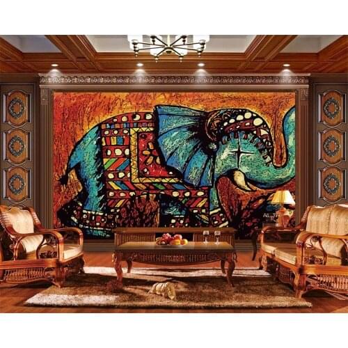 Beibehang papel de paredeCustom fashion wallpaper hand-painted Thai elephant bar restaurant background wallpaper home decoration