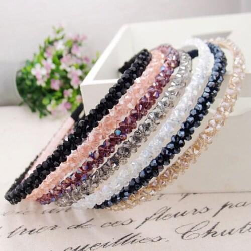 Shiny Crystal Beaded Hair Hoop Elegant Women Headband Headwear Adjustable Hairband Fashion Handmade Girls Hair Accessories