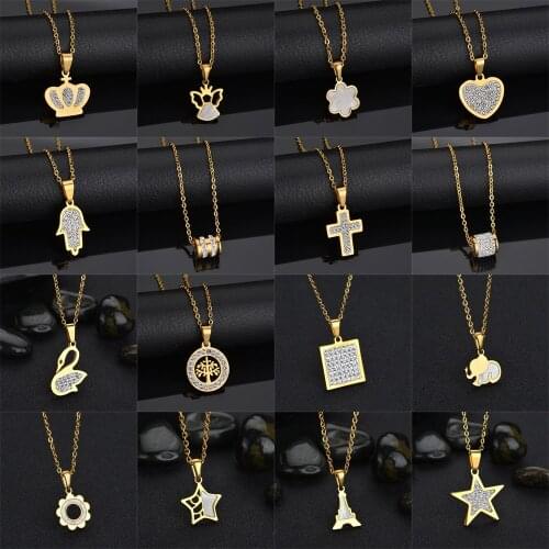 Stainless Steel Men Necklaces Gold Color Round Star Cross Butterfly Pendant Necklace For Women Wedding Jewelry Gift Dropshipping