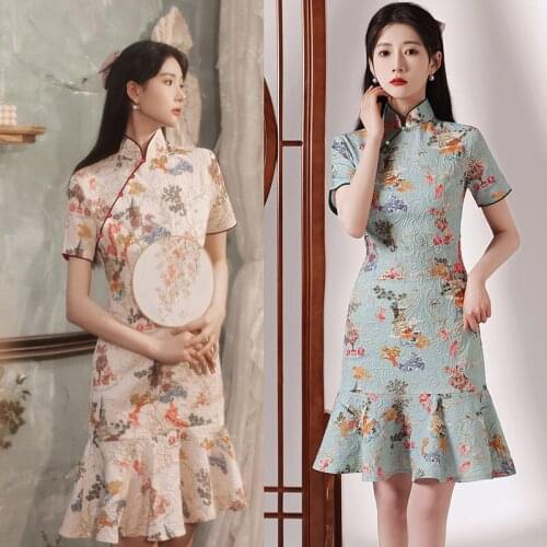 Summer Slim Sexy Party Casual Qipao Traditional Chinese Clothes Modern Cheongsam Mermaid Mini Dress For Women Elegant Dress