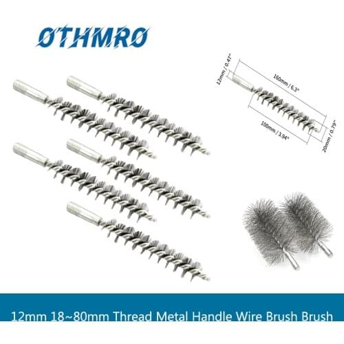 Hot 2pcs/5pcs 12mm Thread Wire Brush Metal Handle 18~80mm Brush Working Diameter Steel Wire Pipe Tube Cleaning Chimney Brush Kit