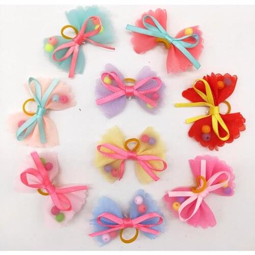 KA0010 10Pcs Mixed Hair Bows Rubber Bands Candy colors Fashion Cute Dog Puppy Cat Kitten Pet Toy Kid Bow Tie Clothes decoration