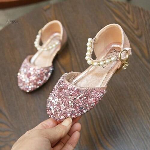 SLYXSH 2019 spring and summer new sequins girls sandals princess shoes rhinestone girl crystal shoes show shiny dancing shoes